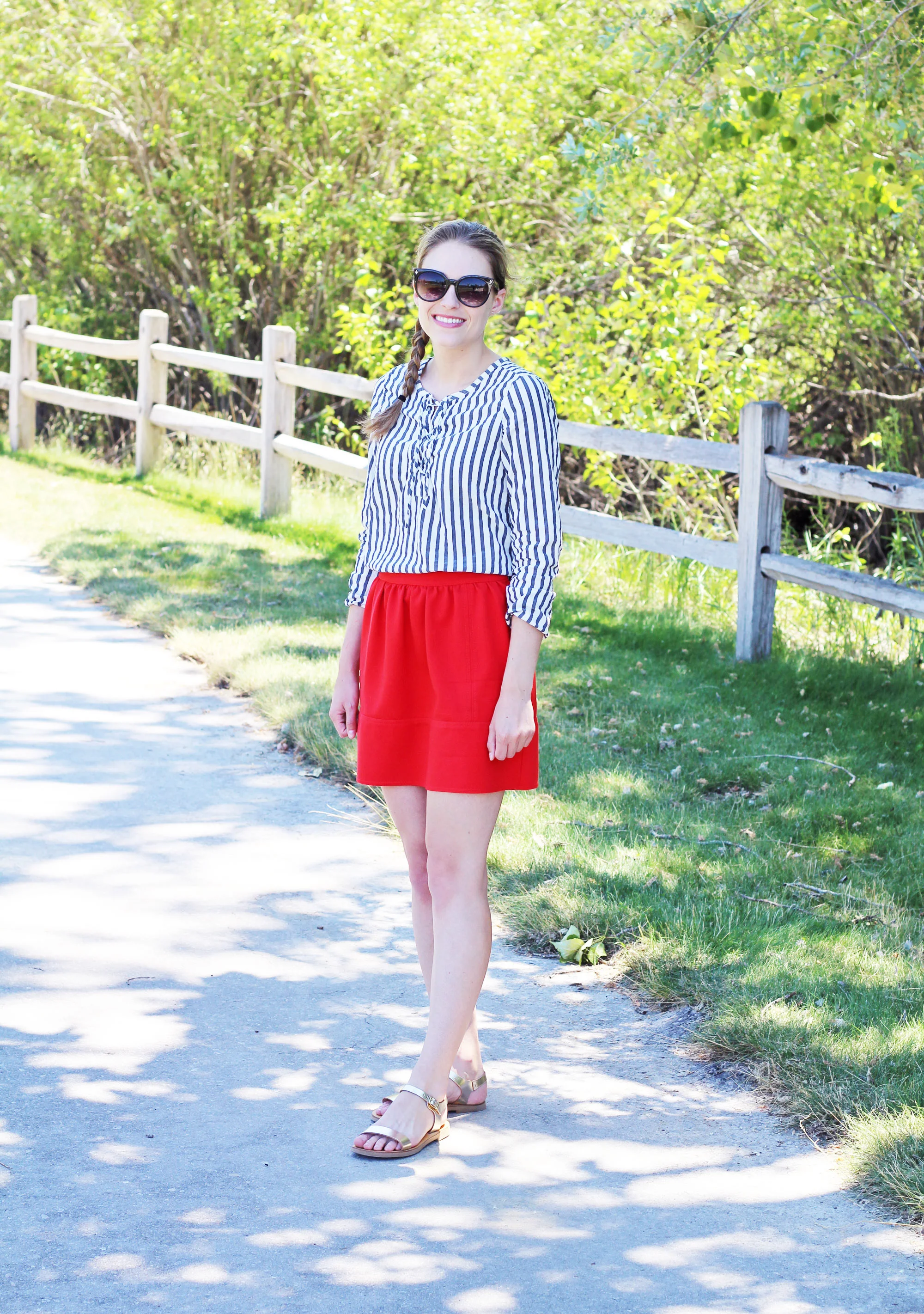 Striped top skirt outfit